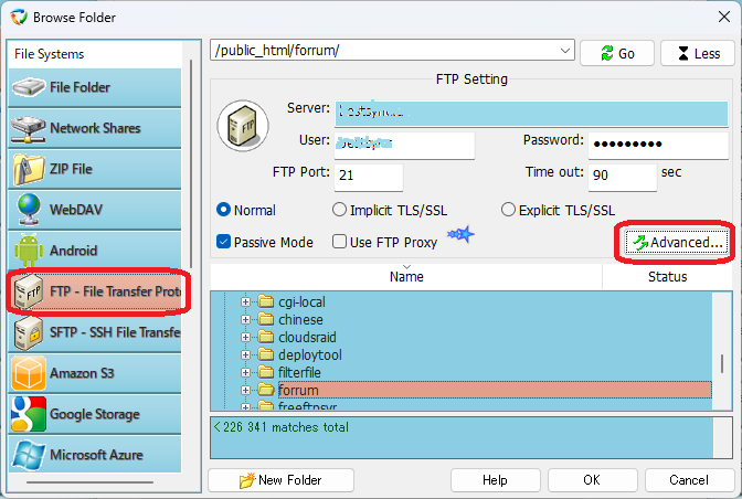 FTP folder browser