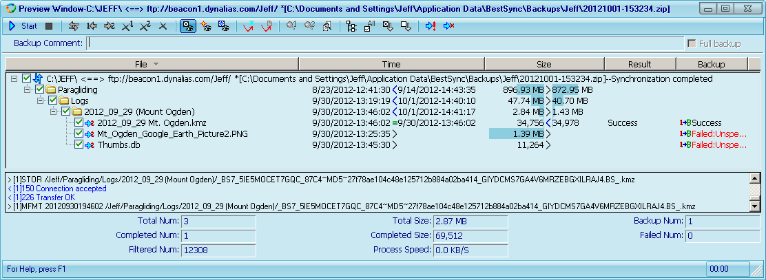 Task where folder1 local &amp; folder2 is FTP.  Second run of this task.