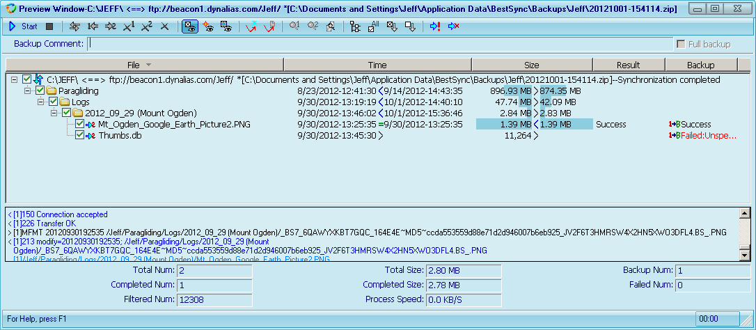 Task where folder1 local &amp; folder2 is FTP.  Third run of this task.